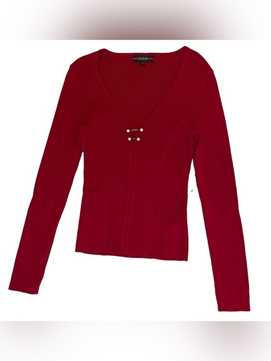 Guess Sweaters - GUESS Women's Red V-Neck Long Sleeve Top with Center Accent